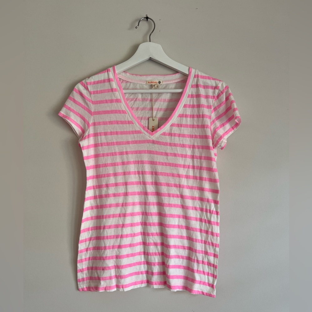 NWT SUNDRY STRIPE V NECK TEE SIZE 0/XS